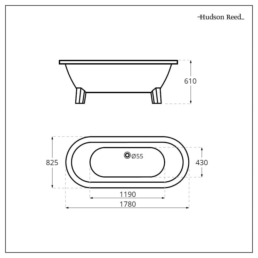 Vasca da Bagno Freestanding a Doppia Estremità con Bordo Arrotondato - 1780 x 825mm - Diversi Piedini Disponibili - Legend