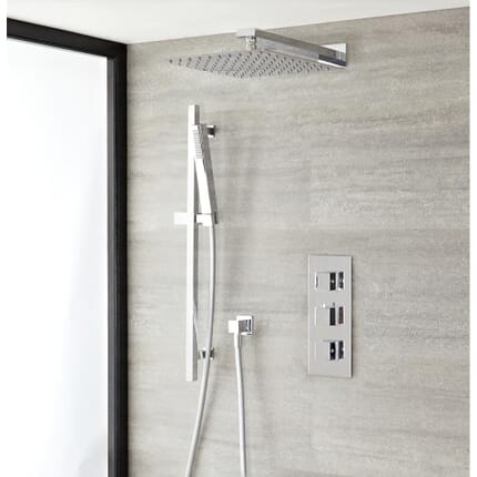 Sistema Doccia con Miscelatore Termostatico, Soffione da 300mm e Asta Saliscendi con Doccetta (2 Vie) - Cromato - Kubix