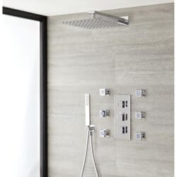 Sistema Doccia con Miscelatore Termostatico con Deviatore, Soffione, Doccetta e Idrogetti (3 Vie) - Cromato - Kubix