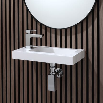 Lavabo Bagno Sospeso Rettangolare - 440mm x 235mm  (1 foro per Rubinetto) - Scelta della Finitura del Rubinetto e del Sifone - Sandford
