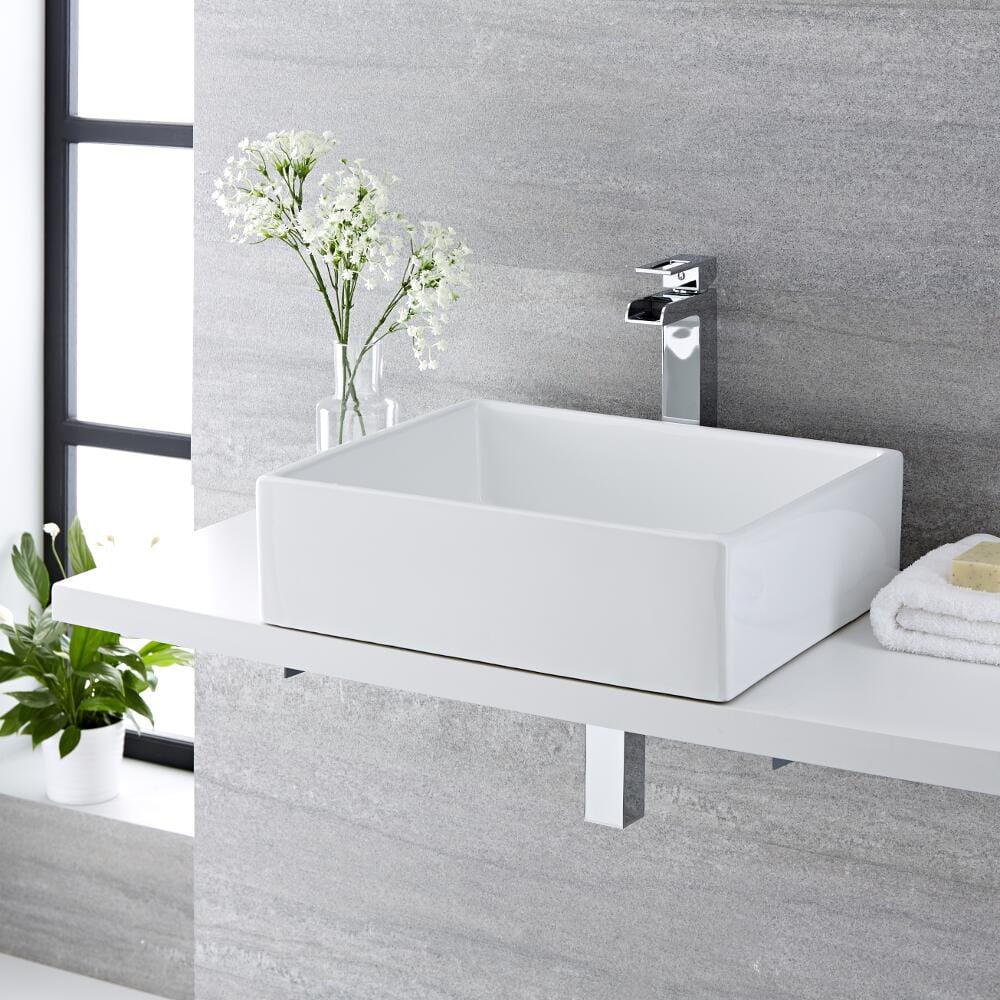 Lavabo Bagno da Appoggio Quadrato in Ceramica 490x390mm - Haldon