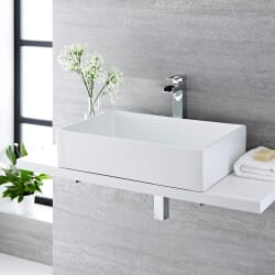 Lavabo da Appoggio Rettangolare Moderno - Bianco - 600 mm x 390 mm (senza Fori per Rubinetteria) - Haldon