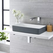 Lavabo da Appoggio Rettangolare 600x340mm Ceramica di Colore Grigio Pietra Perfetto per Qualsiasi Soprapiano - Witton