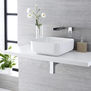 Lavabo da Appoggio Quadrato Moderno - Bianco - con Miscelatore a Parete - 400 mm x 400 mm - Milton