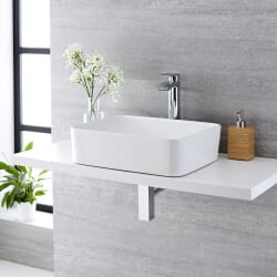 Lavabo Bagno da Appoggio Rettangolare in Ceramica 480x370mm con Rubinetto Miscelatore Alto - Alswear