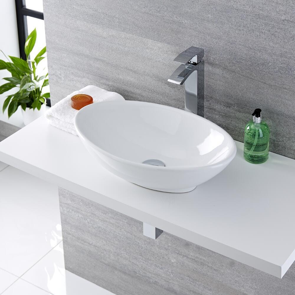 Lavabo Bagno da Appoggio Ovale - 520x320mm - con Rubinetto Miscelatore - Kenton
