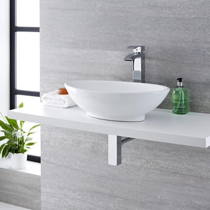 Lavabo Bagno da Appoggio Ovale - 520x320mm - con Rubinetto Miscelatore - Kenton