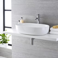 Lavabo Bagno da Appoggio in Ceramica Ovale 590x410mm con Rubinetto Miscelatore - Otterton