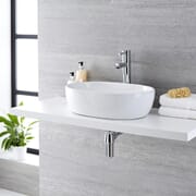 Lavabo Bagno da Appoggio in ceramica Ovale 480x350mm con Rubinetto Miscelatore Alto - Otterton