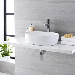 Lavabo Bagno da Appoggio in ceramica Ovale 480x350mm con Rubinetto Miscelatore Alto - Otterton