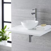 Lavabo Bagno da Appoggio Tondo in Ceramica da 280mm con Rubinetto Miscelatore Alto Monoforo- Ashbury