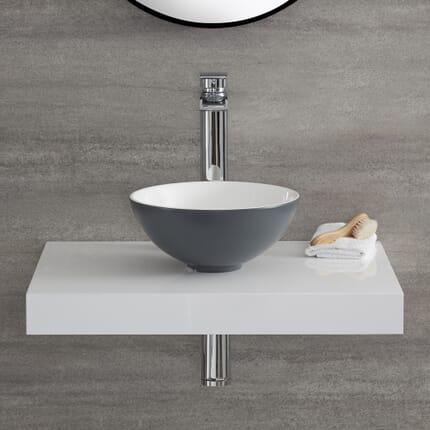 Lavabo da Appoggio Rotondo Moderno - Grigio Pietra - 280 mm x 280 mm (senza Fori per Rubinetteria) - Witton