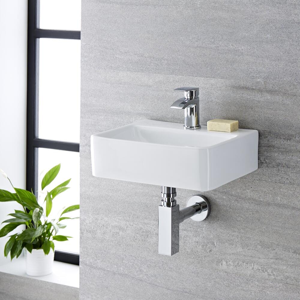 Lavabo Bagno Sospeso in Ceramica Rettangolare 400x295mm - Exton