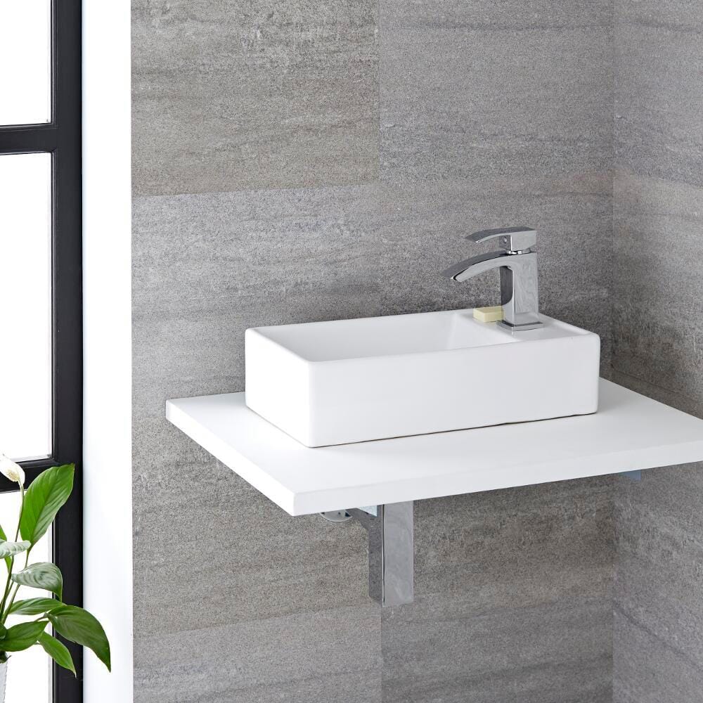 Lavabo Bagno da Appoggio in Ceramica Rettangolare 400x220mm - Halwell