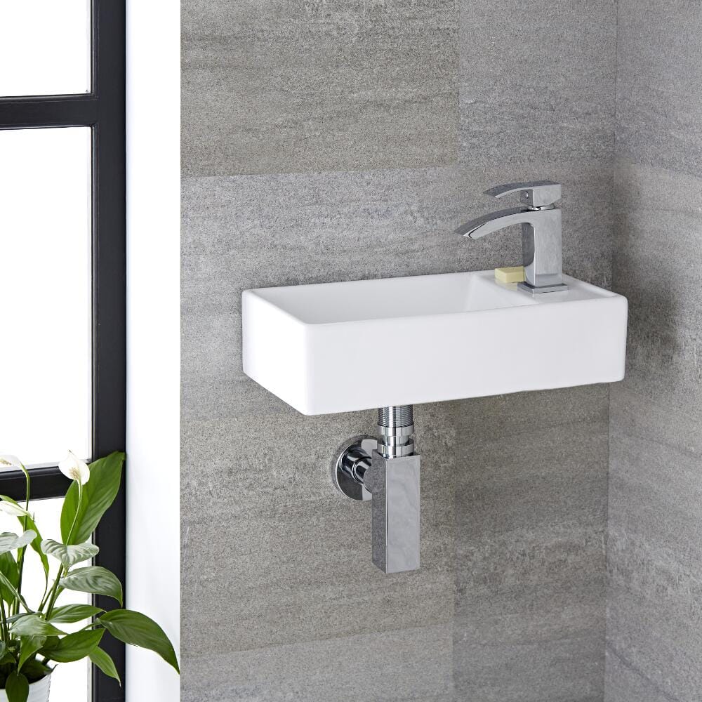 Lavabo Bagno Sospeso in Ceramica Rettangolare 400x220mm - Halwell