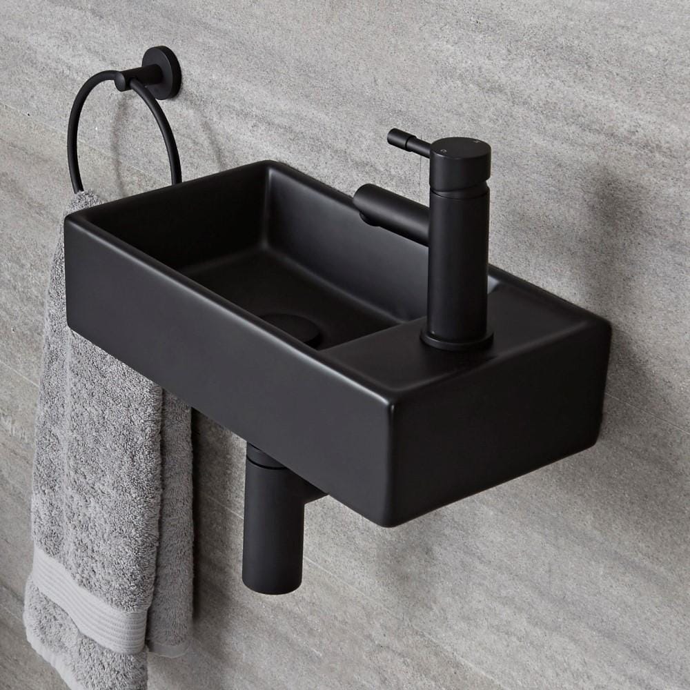 Lavabo Bagno Sospeso Rettangolare Nero – 400mm x 220mm – Nox