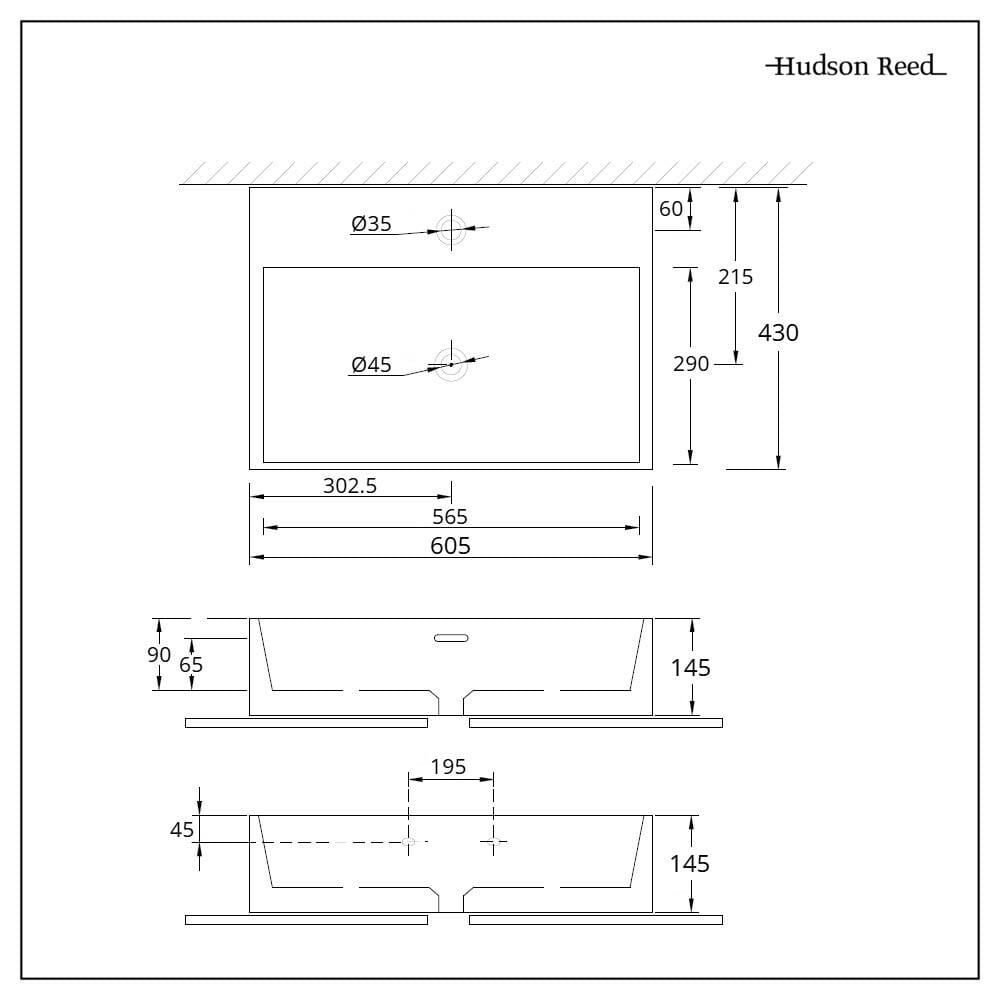 Lavabo Bagno da Appoggio Rettangolare in Ceramica  605x430mm - Sandford