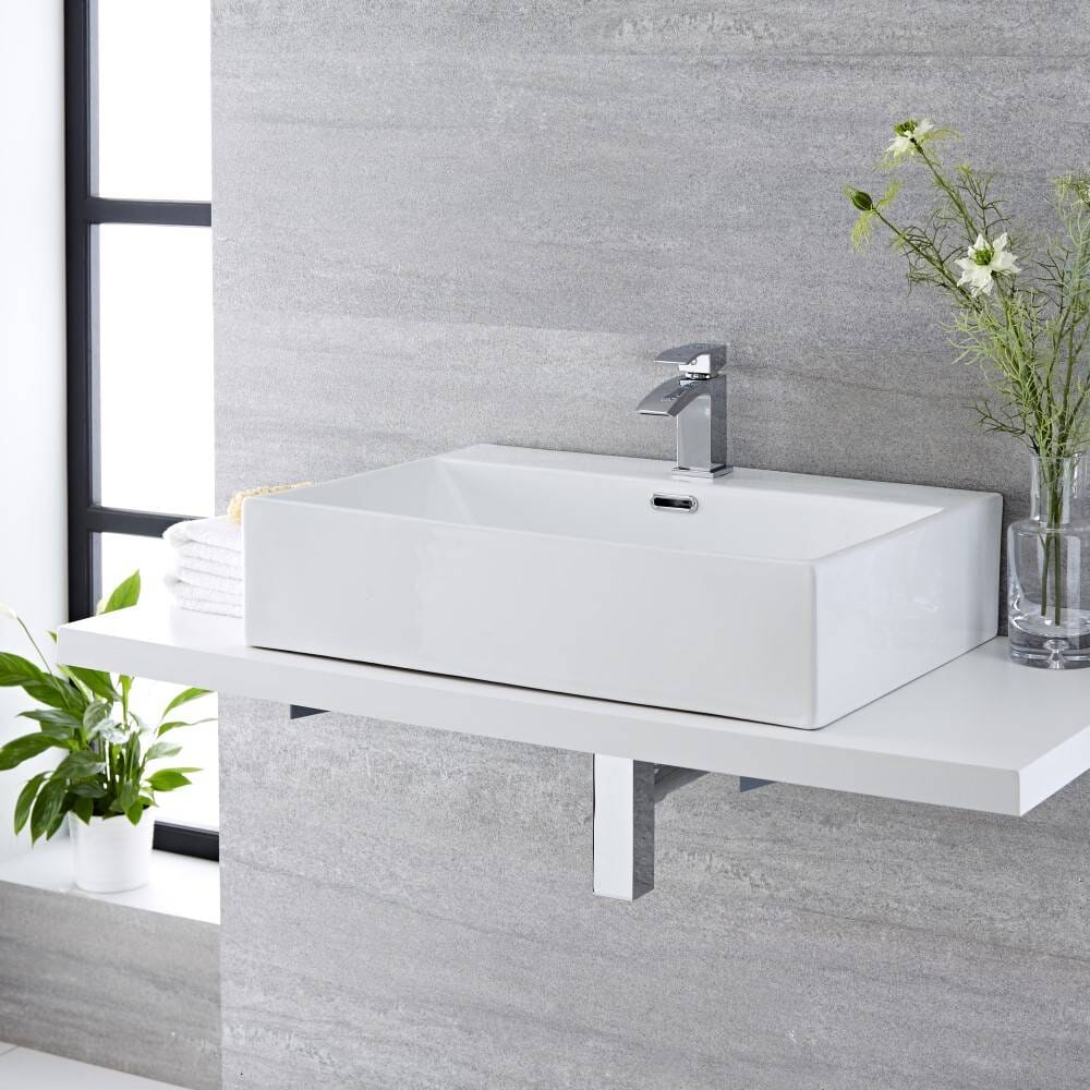 Lavabo Bagno da Appoggio Rettangolare in Ceramica  605x430mm - Sandford