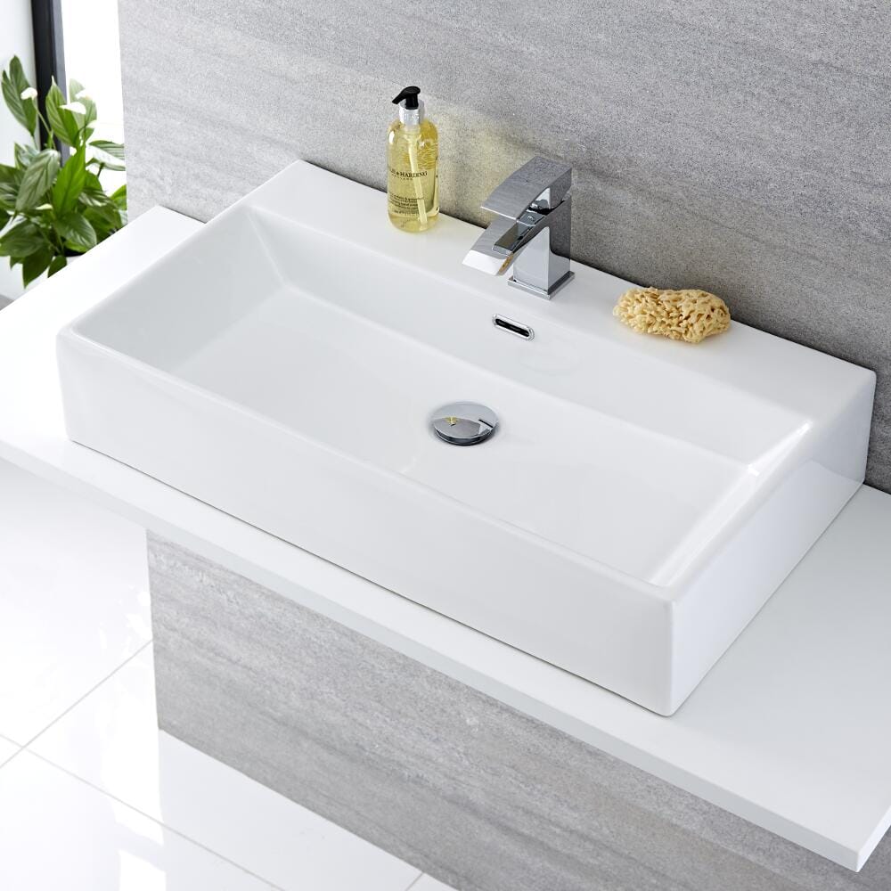 Lavabo Bagno Sospeso in Ceramica Rettangolare 750x420mm - Sandford