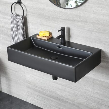 Lavabo Bagno Sospeso Rettangolare Nero – 750mm x 420mm – Nox