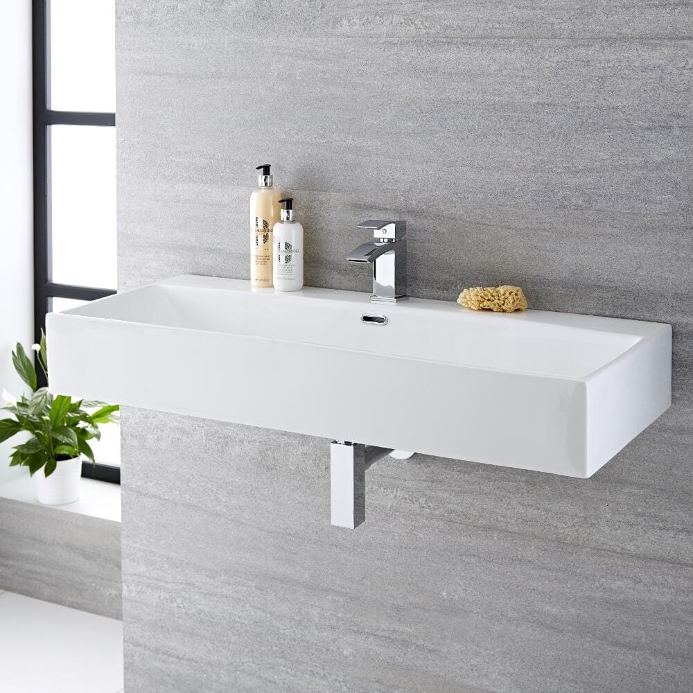 Lavabo Bagno Sospeso Rettangolare in Ceramica 1000x420mm - Sandford