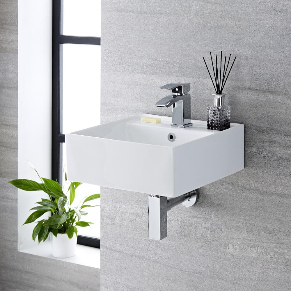 Lavabo Bagno Sospeso Quadrato in Ceramica 410mm - Halwell