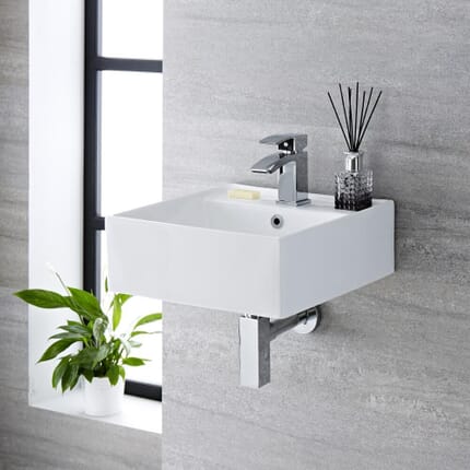 Lavabo Bagno Sospeso Quadrato in Ceramica 410mm - Halwell