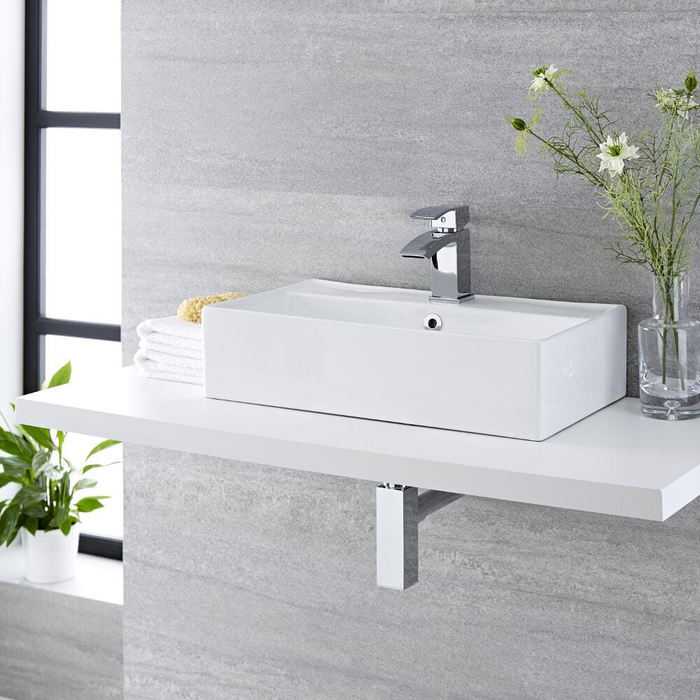 Lavabo Bagno da Appoggio Rettangolare in Ceramica 550x310mm - Halwell