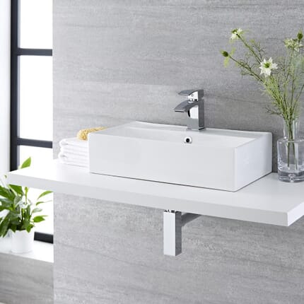 Lavabo Bagno da Appoggio Rettangolare in Ceramica 550x310mm - Halwell