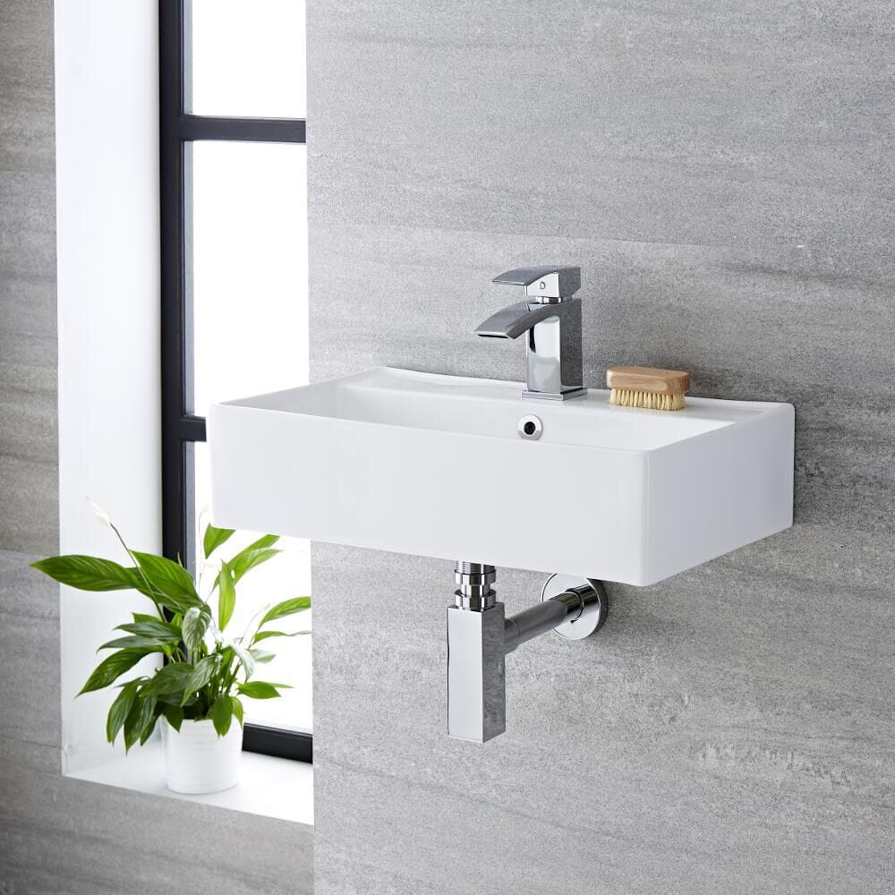 Lavabo Bagno Sospeso Rettangolare in Ceramica 550x310mm - Halwell