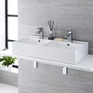 Lavabo Bagno da Appoggio Rettangolare Doppio in Ceramica 820x420mm - Halwell