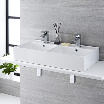 Lavabo Bagno da Appoggio Rettangolare Doppio in Ceramica 820x420mm - Halwell
