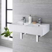 Lavabo Bagno da Appoggio Rettangolare Doppio in Ceramica 820x420mm - Halwell