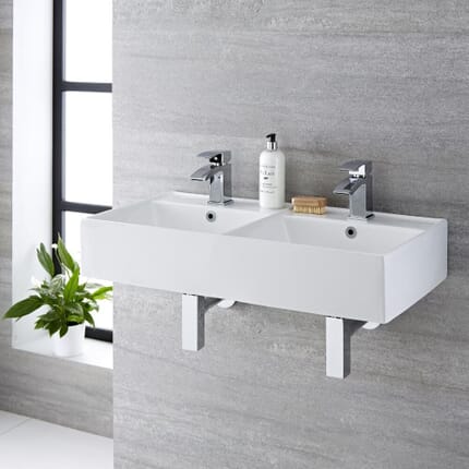 Lavabo Bagno da Appoggio Rettangolare Doppio in Ceramica 820x420mm - Halwell
