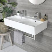 Lavabo Doppio Sospeso Bianco Rettangolare con Porta Salviette Cromato 820mm x 420mm - Sandford