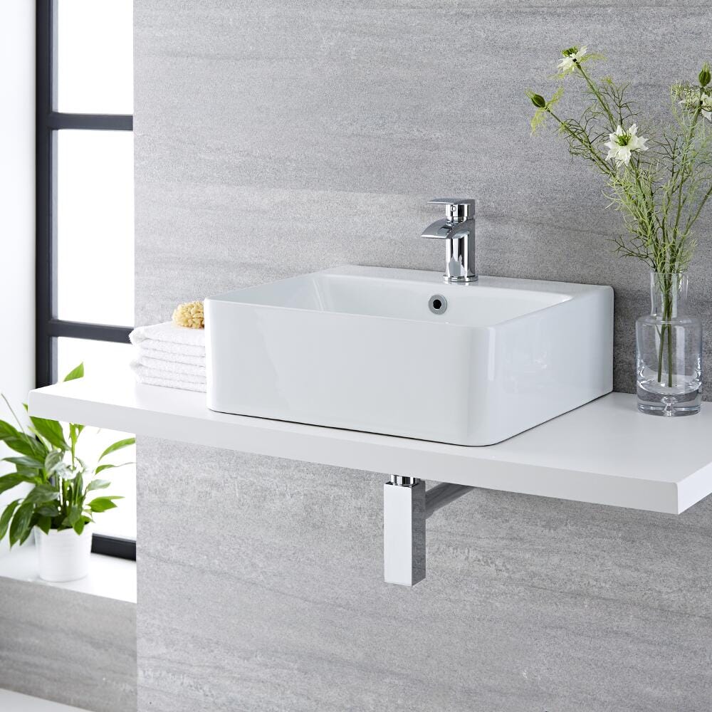 Lavabo Bagno da Appoggio in Ceramica Rettangolare 460x420mm - Exton