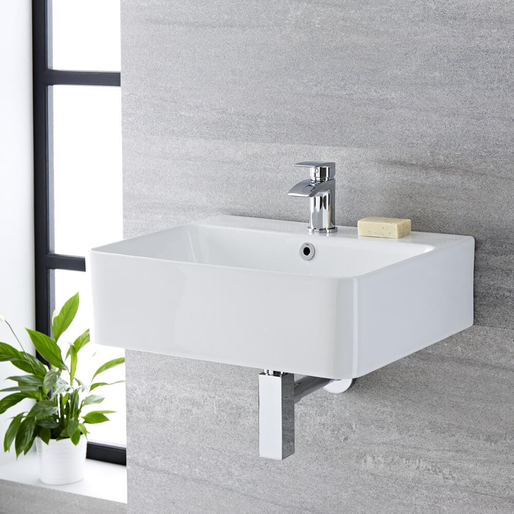 Lavabo Bagno Sospeso in Ceramica Rettangolare 520x420mm - Exton