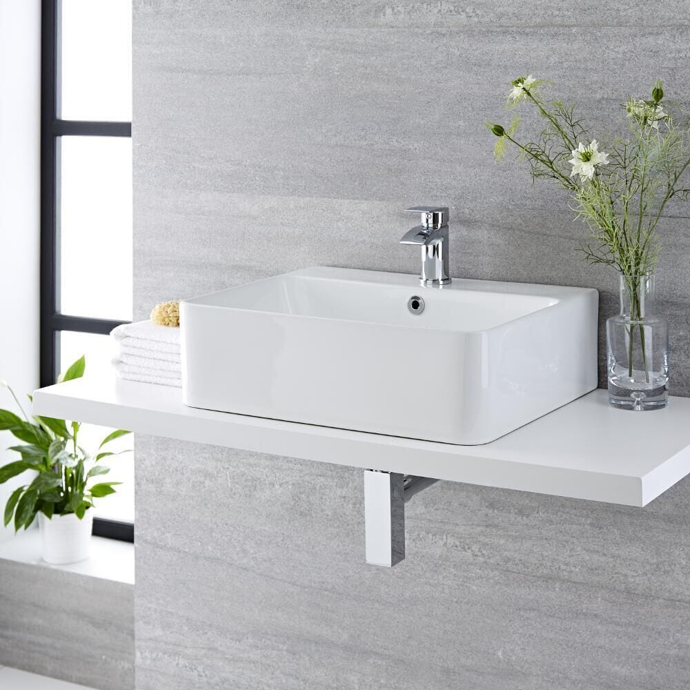 Lavabo Bagno da Appoggio in Ceramica Rettangolare 520x420mm - Exton