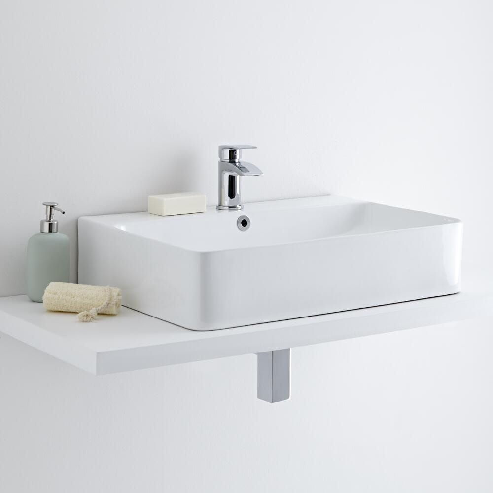 Lavabo Bagno da Appoggio in Ceramica Rettangolare 600x420mm - Exton