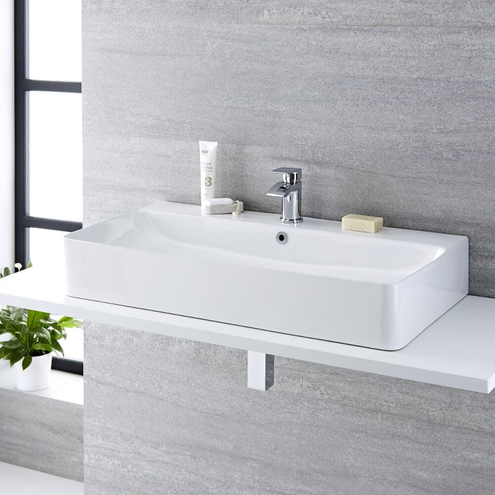 Lavabo Bagno da Appoggio iin Ceramica Rettangolare 800x415mm - Exton
