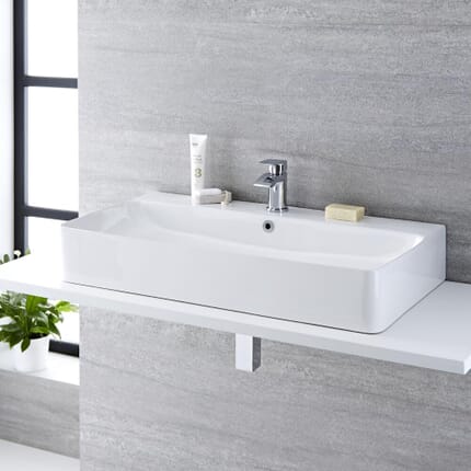 Lavabo Bagno da Appoggio iin Ceramica Rettangolare 800x415mm - Exton