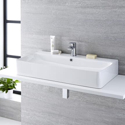 Lavabo Bagno da Appoggio iin Ceramica Rettangolare 800x415mm - Exton
