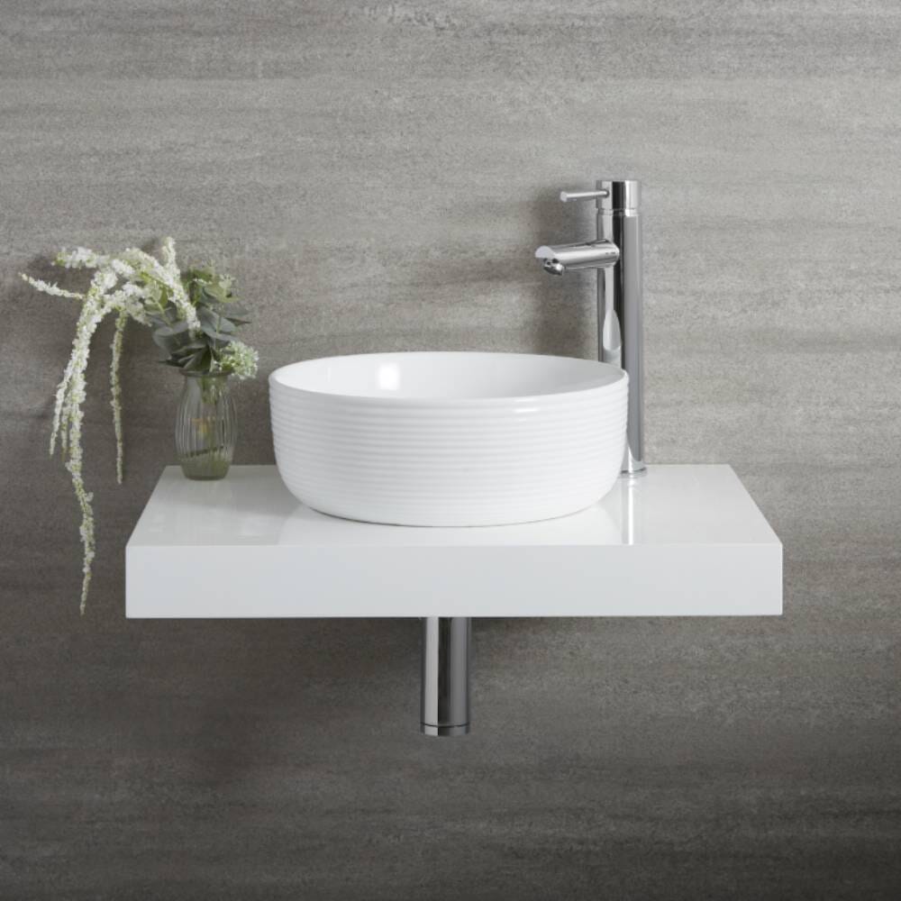 Lavabo da Appoggio Rotondo con Bordi a Costine – Bianco 360mm x 360mm - Sphere