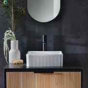 Lavabo da Appoggio Quadrato Scanalato Bianco - 380 mm (senza Fori per il Rubinetto) - Florence