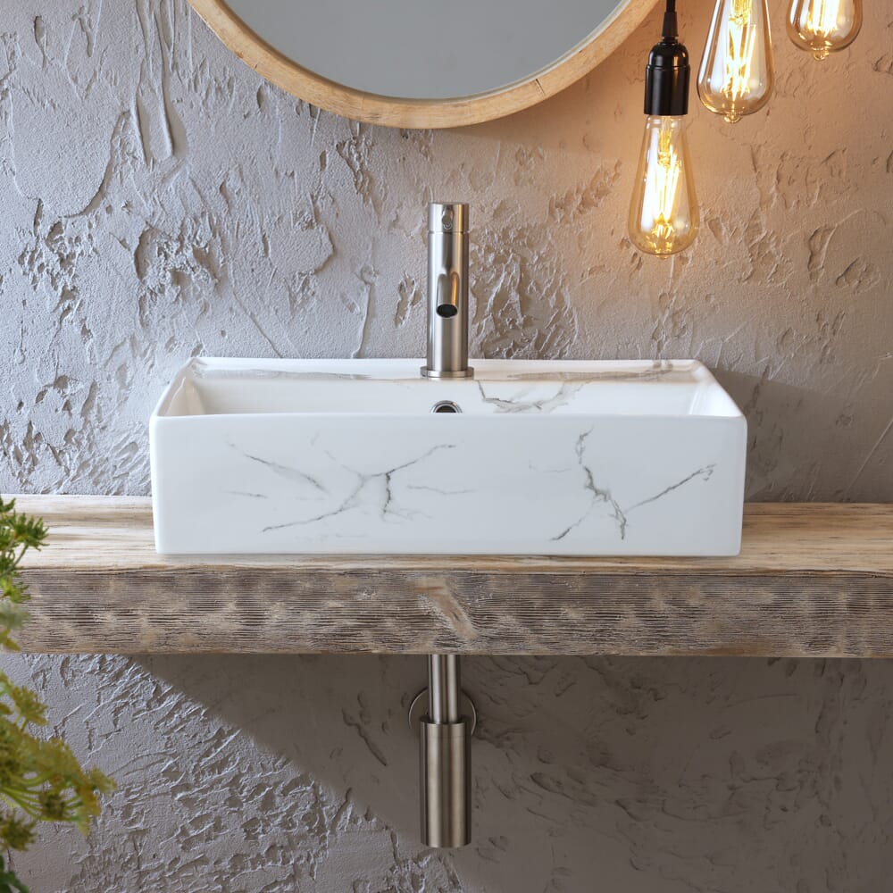 Lavabo d'Appoggio Rettangolare Effetto Marmo - 500mm x 350mm (1 Foro per la Rubinetteria) - Sandford