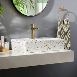 Lavabo Rettangolare da Appoggio Effetto Terrazzo - 500mm x 350mm (1 foro per la Rubinetteria) - Sandford