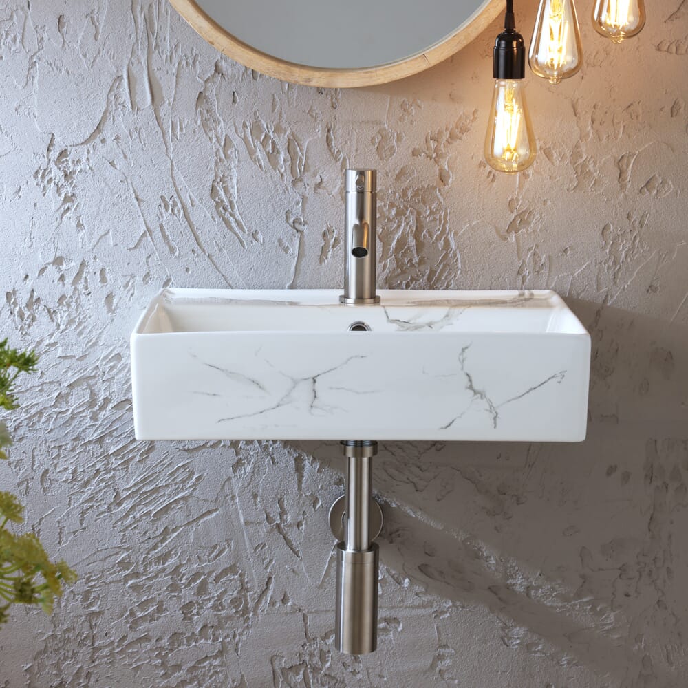 Lavabo Rettangolare Sospeso ad Effetto Marmo - 500mm x 350mm (1 Foro per la Rubinetteria) - Sandford