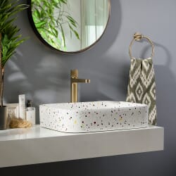 Lavabo Rettangolare da Appoggio Effetto Terrazzo - 505mm x 370mm (Senza foro per la Rubinetteria) - Alswear