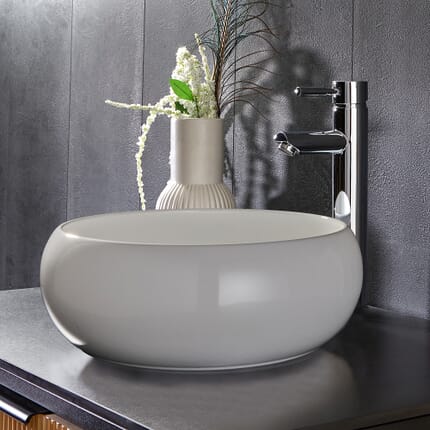 Lavabo d'Appoggio Rotondo - Bianco - 360mm (Senza Fori per la Rubinetteria) - Alden