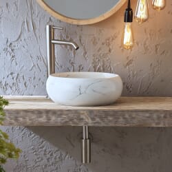 Lavabo d'Appoggio Rotondo Effetto Marmo - 360mm (Senza Fori per la Rubinetteria) - Alden